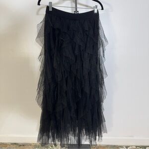 Anthropologie Black Layered Midi Skirt